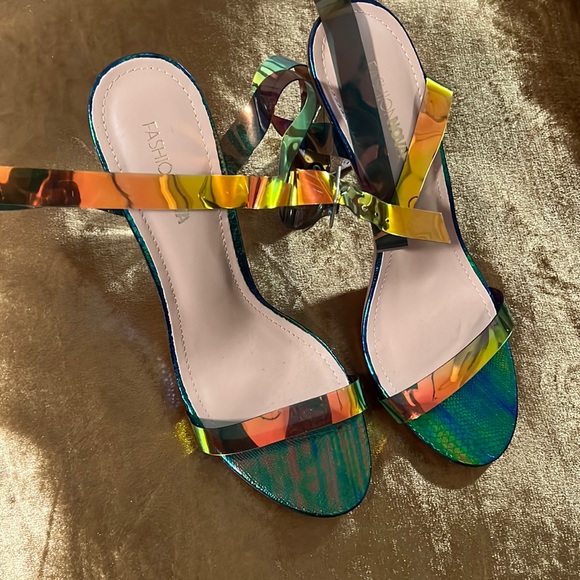 Fashion Nova Shoes Fashion Nova Iridescent Block Heel Sandal Poshmark